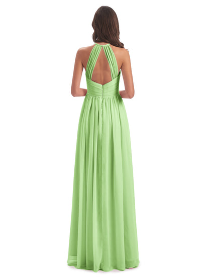 Mackenzie Halter Keyhole Lace Long Bridesmaid Dresses