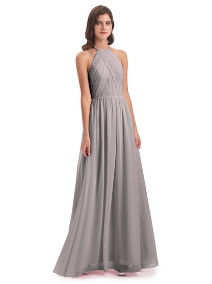 Mackenzie Halter Keyhole Lace Long Bridesmaid Dresses