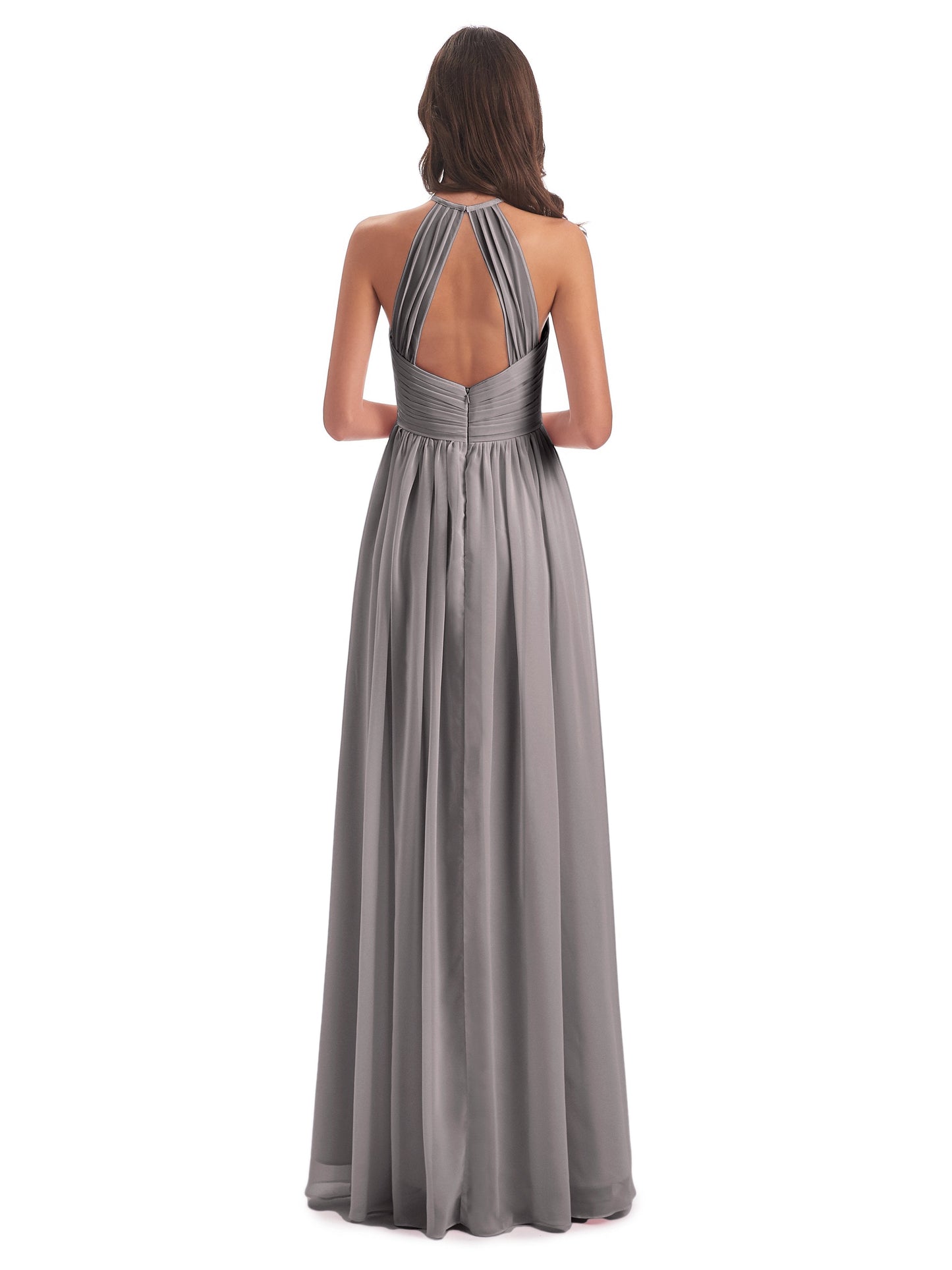 Mackenzie Halter Keyhole Lace Long Bridesmaid Dresses