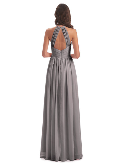 Mackenzie Halter Keyhole Lace Long Bridesmaid Dresses
