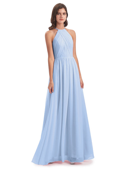 Mackenzie Halter Keyhole Lace Long Bridesmaid Dresses
