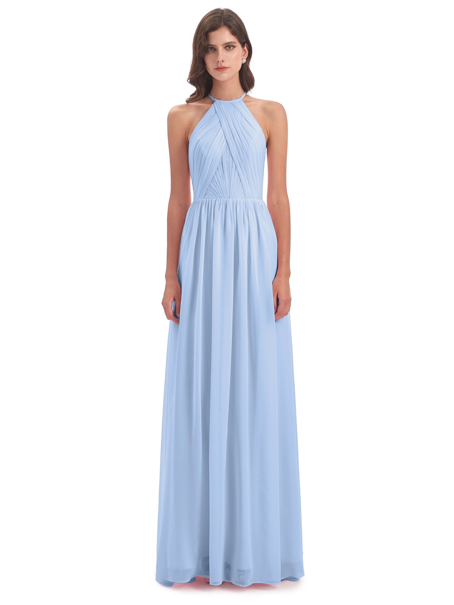 Mackenzie Halter Keyhole Lace Long Bridesmaid Dresses