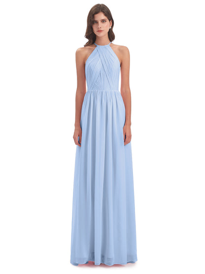 Mackenzie Halter Keyhole Lace Long Bridesmaid Dresses
