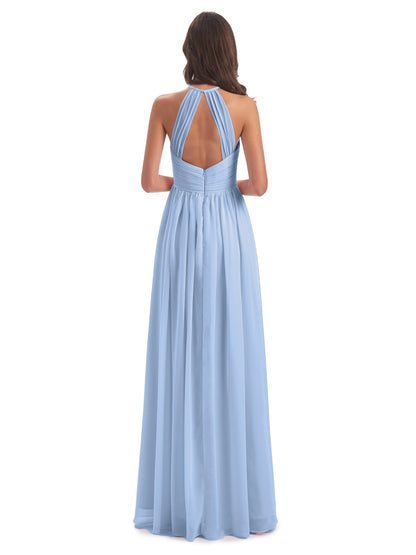 Mackenzie Halter Keyhole Lace Long Bridesmaid Dresses