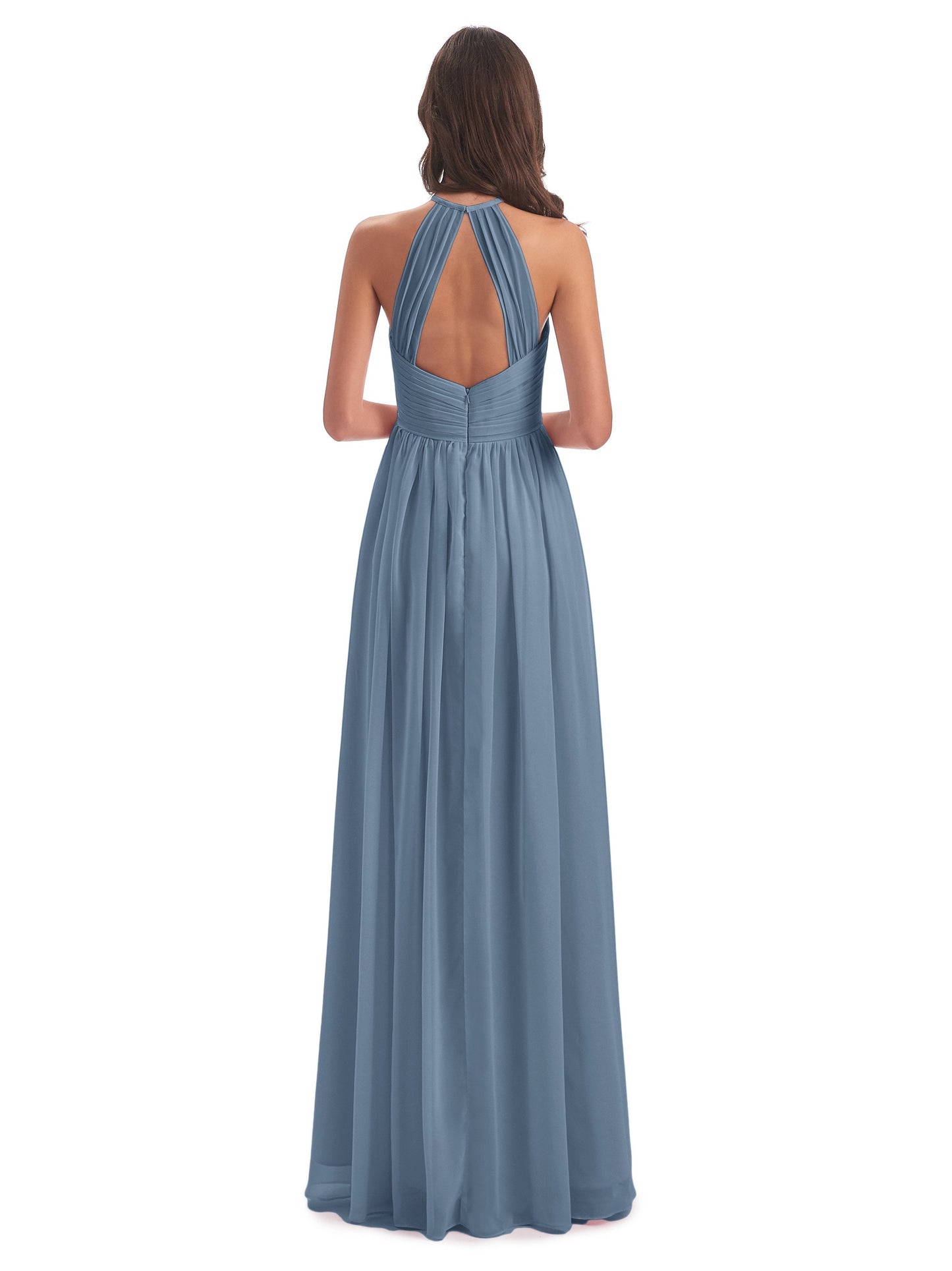 Mackenzie Halter Keyhole Lace Long Bridesmaid Dresses