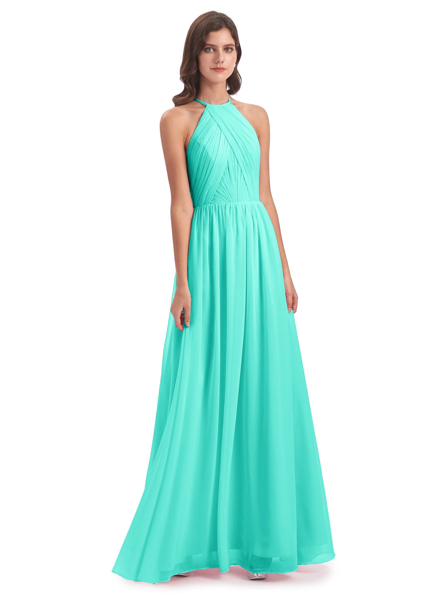 Mackenzie Halter Keyhole Lace Long Bridesmaid Dresses