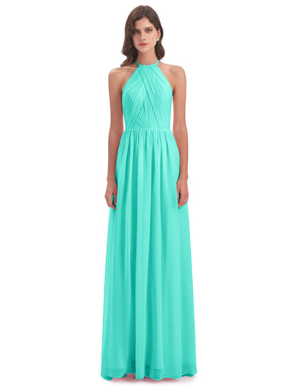 Mackenzie Halter Keyhole Lace Long Bridesmaid Dresses