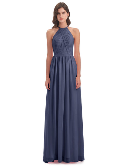 Mackenzie Halter Keyhole Lace Long Bridesmaid Dresses