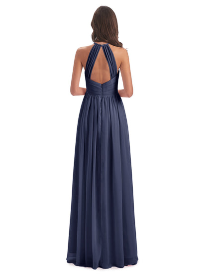 Mackenzie Halter Keyhole Lace Long Bridesmaid Dresses