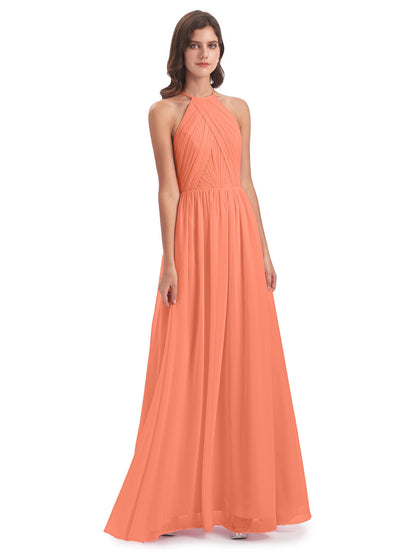 Mackenzie Halter Keyhole Lace Long Bridesmaid Dresses
