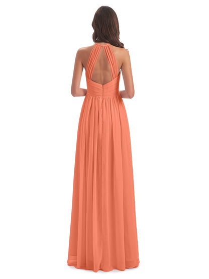 Mackenzie Halter Keyhole Lace Long Bridesmaid Dresses