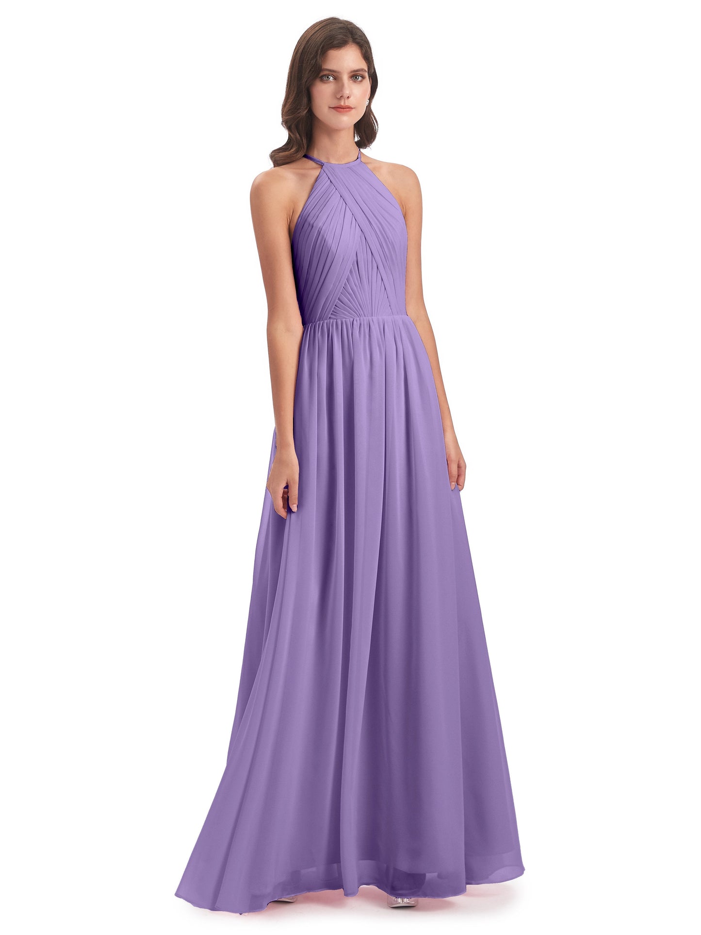 Mackenzie Halter Keyhole Lace Long Bridesmaid Dresses