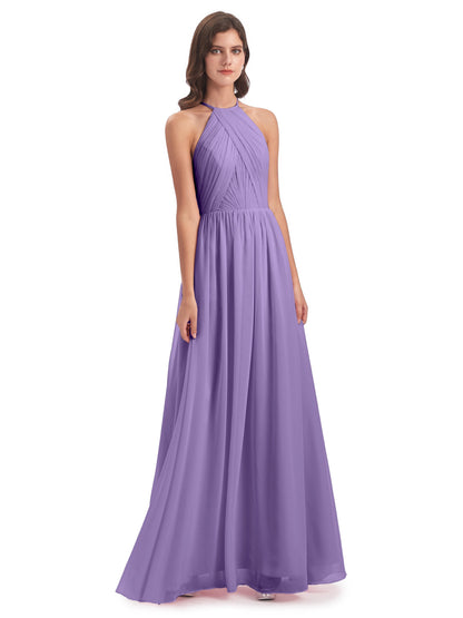 Mackenzie Halter Keyhole Lace Long Bridesmaid Dresses