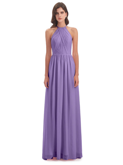 Mackenzie Halter Keyhole Lace Long Bridesmaid Dresses