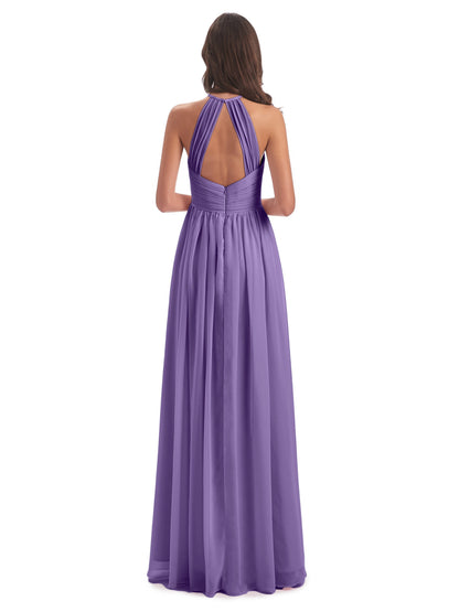 Mackenzie Halter Keyhole Lace Long Bridesmaid Dresses