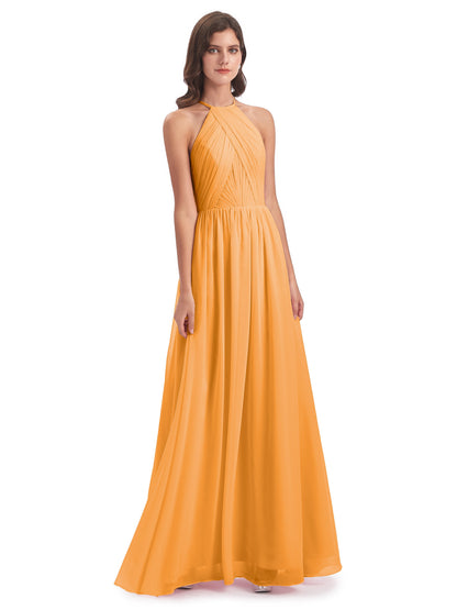Mackenzie Halter Keyhole Lace Long Bridesmaid Dresses