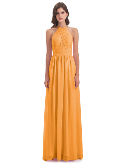 Mackenzie Halter Keyhole Lace Long Bridesmaid Dresses