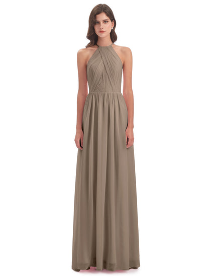 Mackenzie Halter Keyhole Lace Long Bridesmaid Dresses