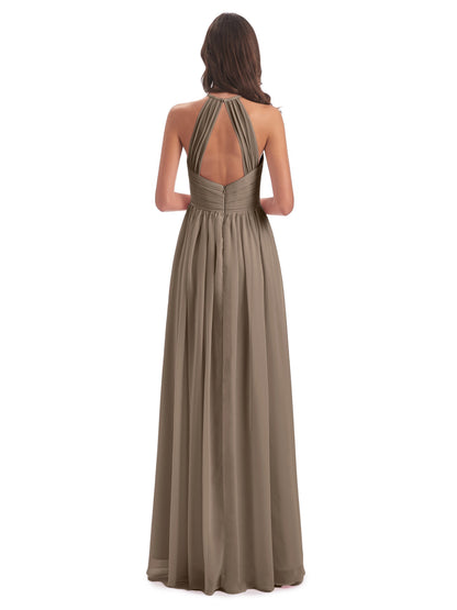 Mackenzie Halter Keyhole Lace Long Bridesmaid Dresses