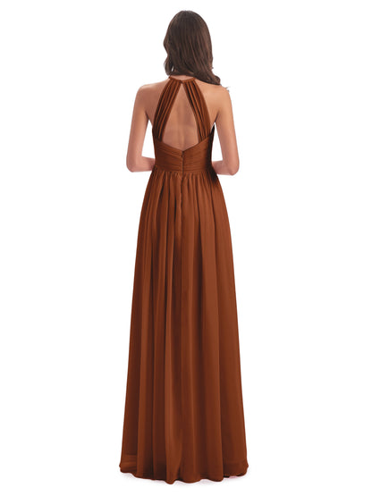 Mackenzie Halter Keyhole Lace Long Bridesmaid Dresses