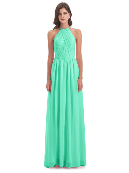Mackenzie Halter Keyhole Lace Long Bridesmaid Dresses