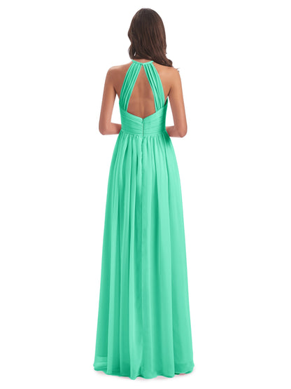 Mackenzie Halter Keyhole Lace Long Bridesmaid Dresses