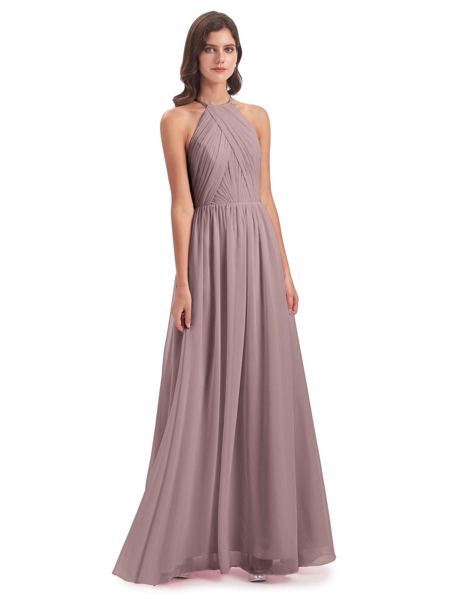 Mackenzie Halter Keyhole Lace Long Bridesmaid Dresses