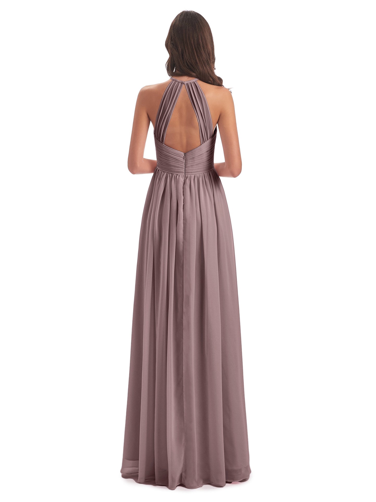 Mackenzie Halter Keyhole Lace Long Bridesmaid Dresses