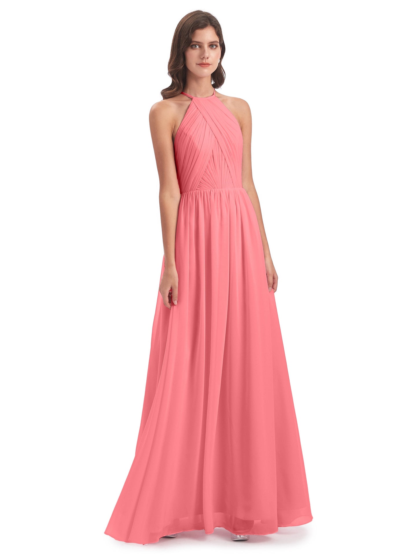 Mackenzie Halter Keyhole Lace Long Bridesmaid Dresses
