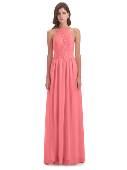 Mackenzie Halter Keyhole Lace Long Bridesmaid Dresses