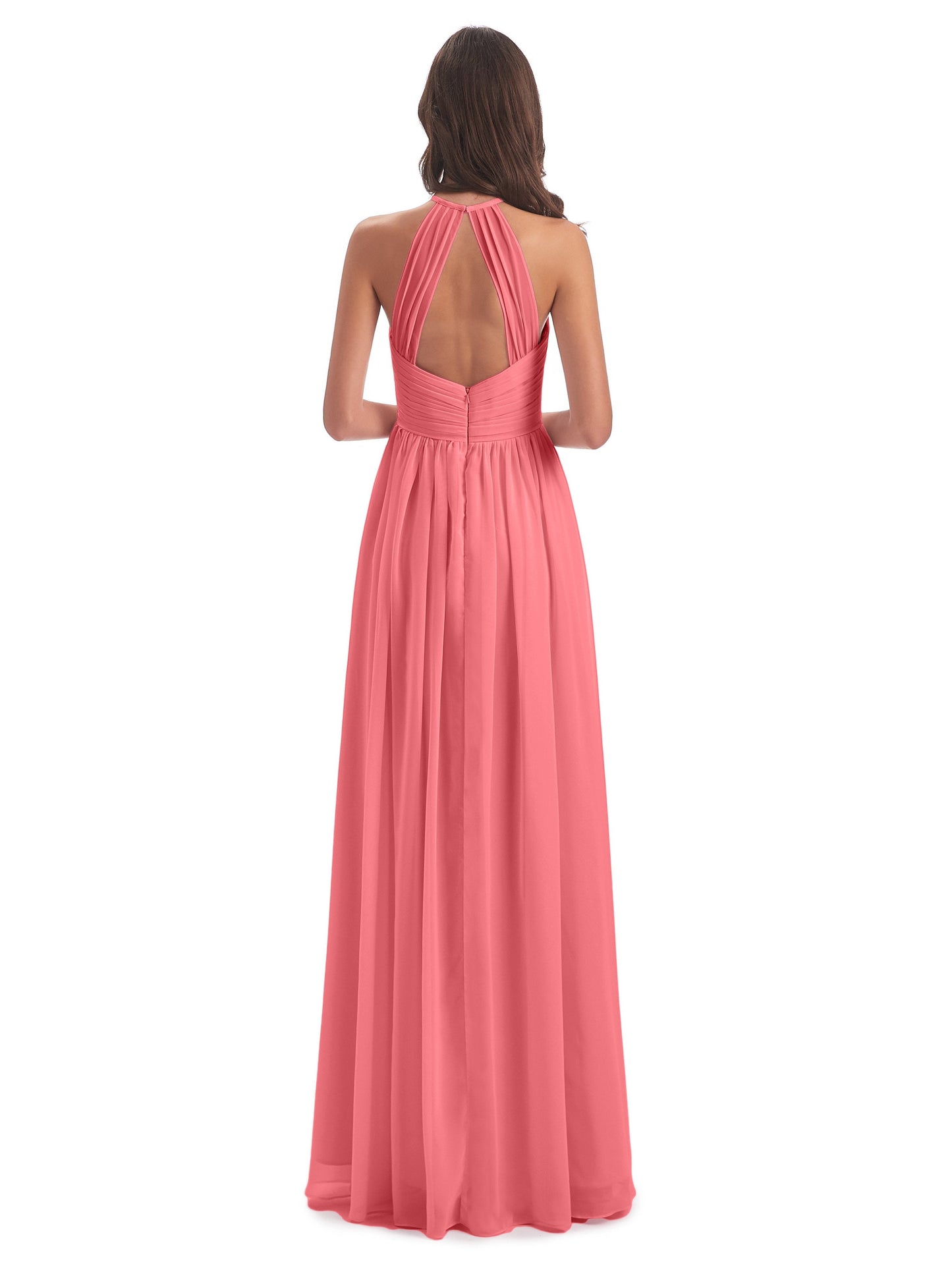 Mackenzie Halter Keyhole Lace Long Bridesmaid Dresses