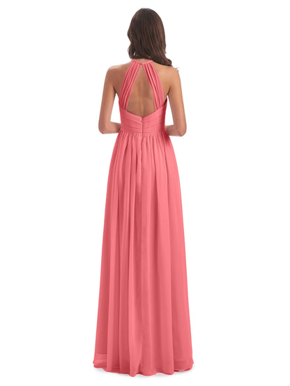 Mackenzie Halter Keyhole Lace Long Bridesmaid Dresses