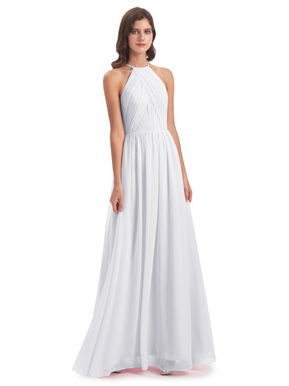 Mackenzie Halter Keyhole Lace Long Bridesmaid Dresses