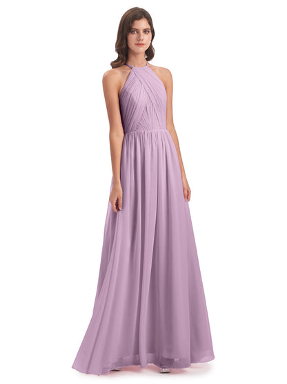Mackenzie Halter Keyhole Lace Long Bridesmaid Dresses