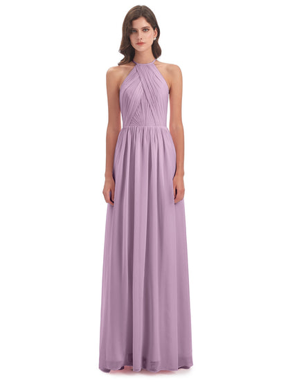 Mackenzie Halter Keyhole Lace Long Bridesmaid Dresses