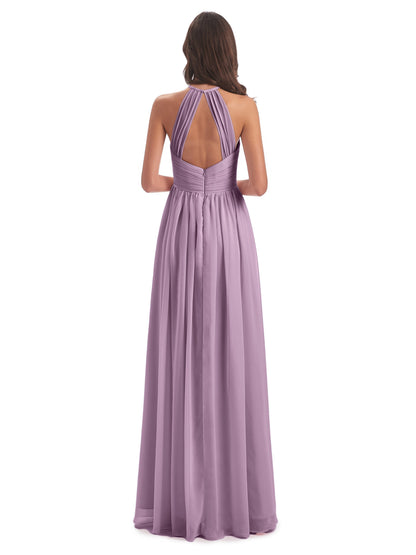 Mackenzie Halter Keyhole Lace Long Bridesmaid Dresses