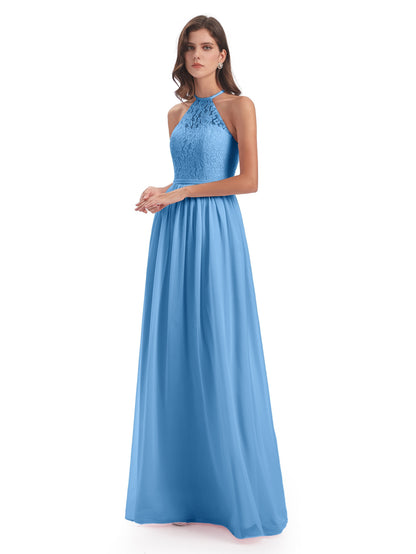 Magdalena Halter Keyhole Lace Long Bridesmaid Dresses