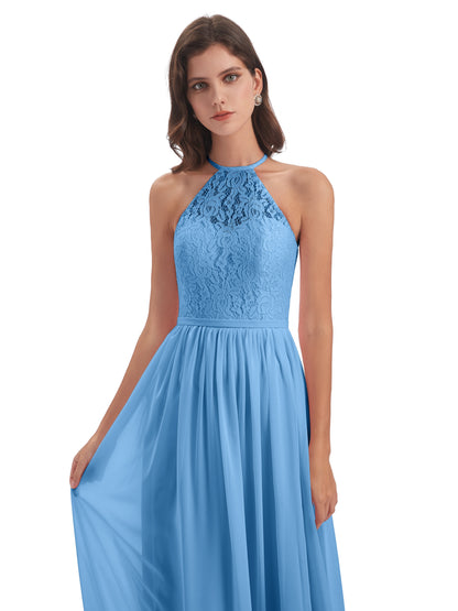 Magdalena Halter Keyhole Lace Long Bridesmaid Dresses
