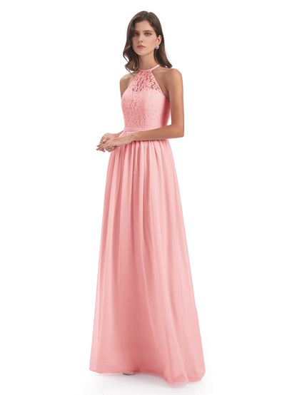 Magdalena Halter Keyhole Lace Long Bridesmaid Dresses