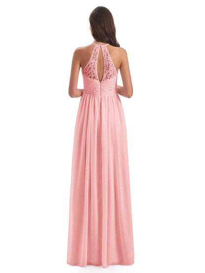 Magdalena Halter Keyhole Lace Long Bridesmaid Dresses