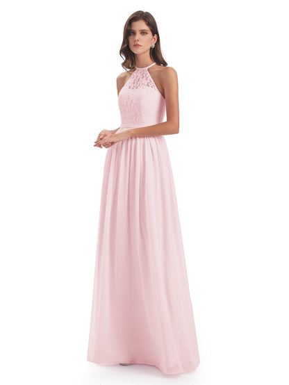 Magdalena Halter Keyhole Lace Long Bridesmaid Dresses