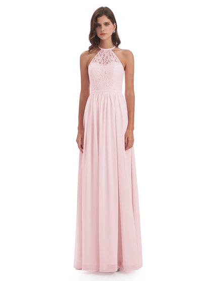 Magdalena Halter Keyhole Lace Long Bridesmaid Dresses