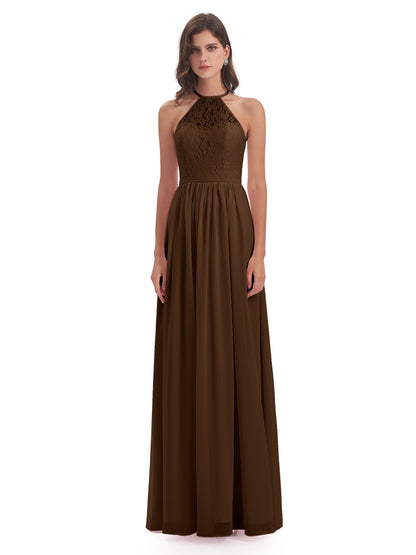 Magdalena Halter Keyhole Lace Long Bridesmaid Dresses