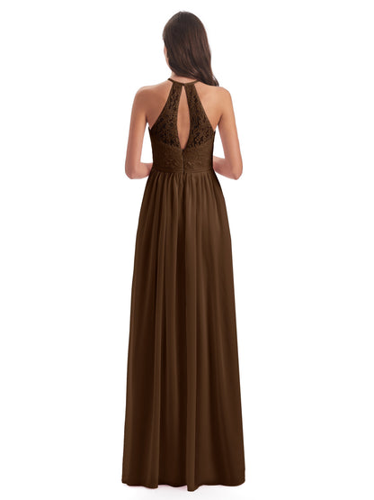 Magdalena Halter Keyhole Lace Long Bridesmaid Dresses