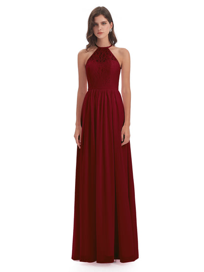 Magdalena Halter Keyhole Lace Long Bridesmaid Dresses
