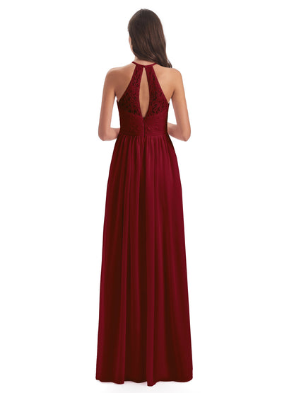 Magdalena Halter Keyhole Lace Long Bridesmaid Dresses
