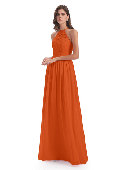 Magdalena Halter Keyhole Lace Long Bridesmaid Dresses