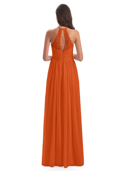 Magdalena Halter Keyhole Lace Long Bridesmaid Dresses