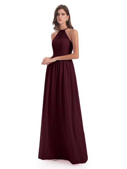 Magdalena Halter Keyhole Lace Long Bridesmaid Dresses
