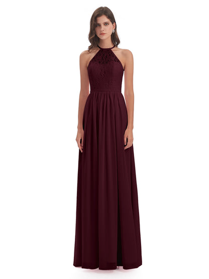 Magdalena Halter Keyhole Lace Long Bridesmaid Dresses